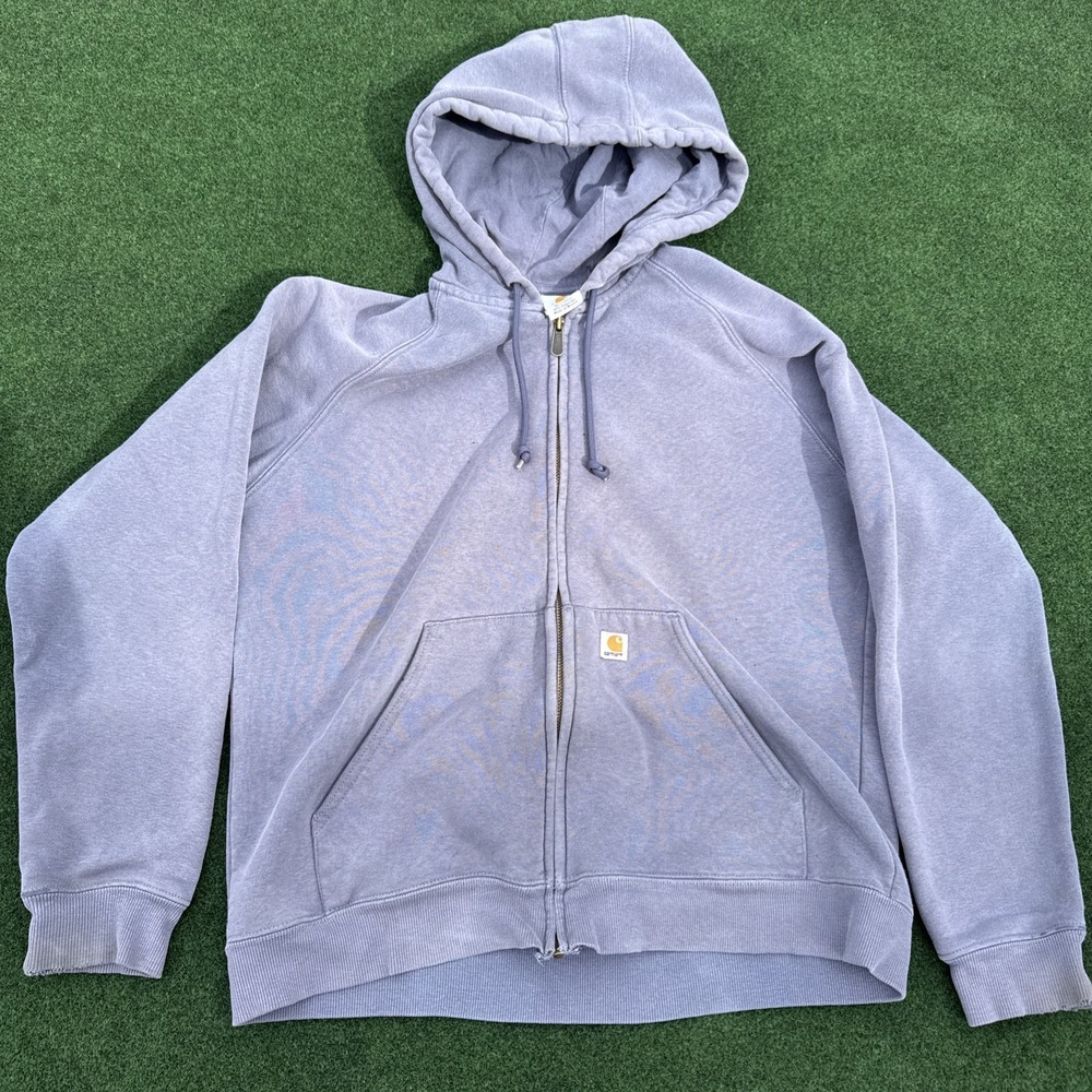 Carhartt Womens Blue Full Zip Hoodie Tonal Script Logo Sweatshirt Large